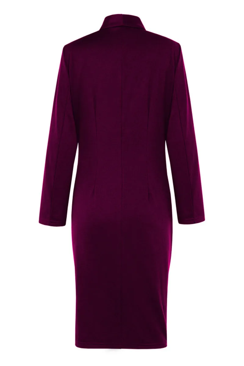 Sweet Elegant Solid Slit Turndown Collar Wrapped Skirt Dresses(4 Colors)