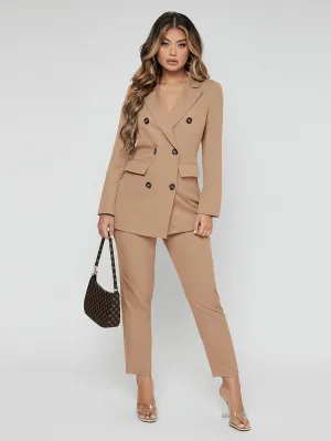 SXY Lapel Neck Double Breasted Blazer & Pants Suit