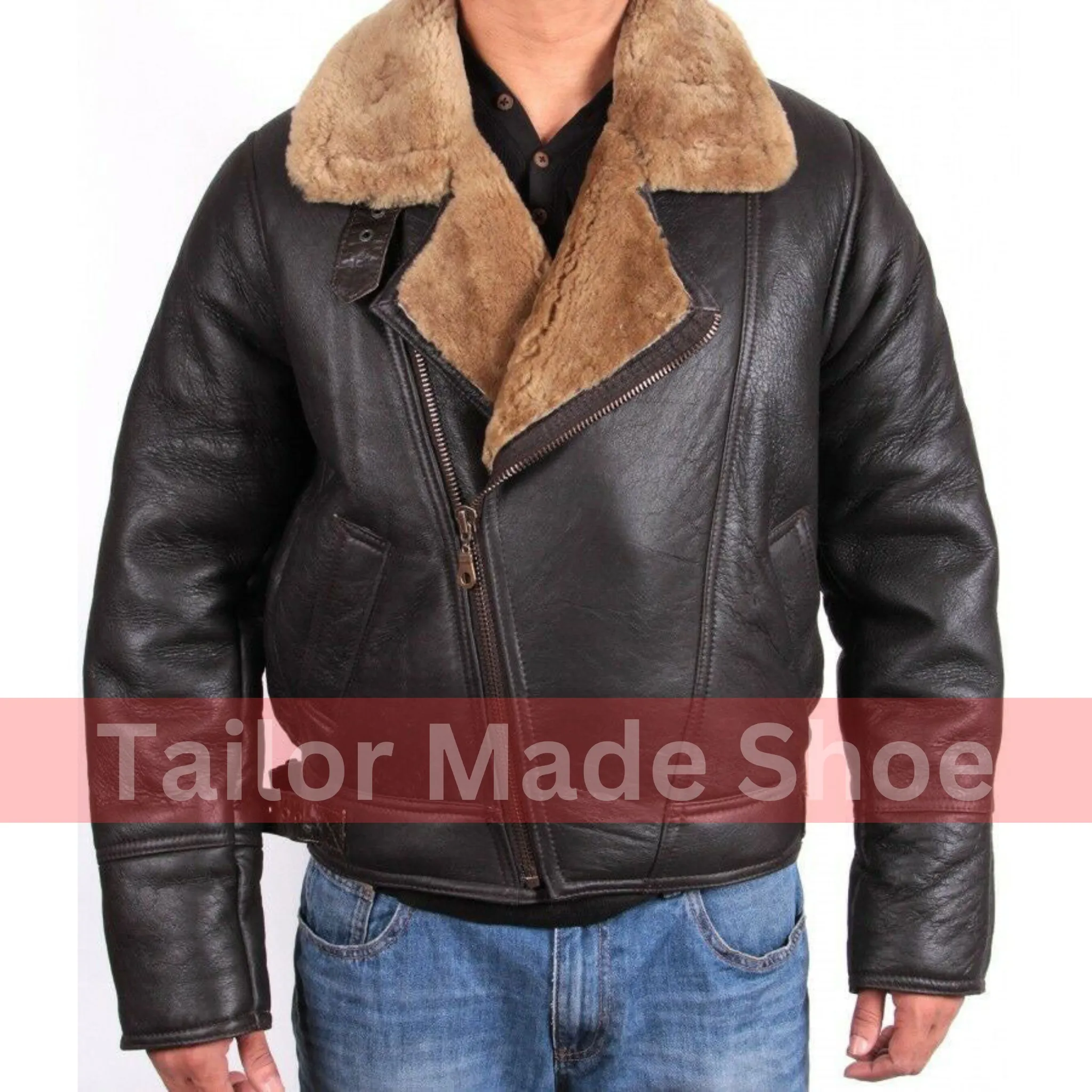 Tailor Made Men's Black Sheepskin Leather Jacket B3 Fashion Coat Stylish Jackets