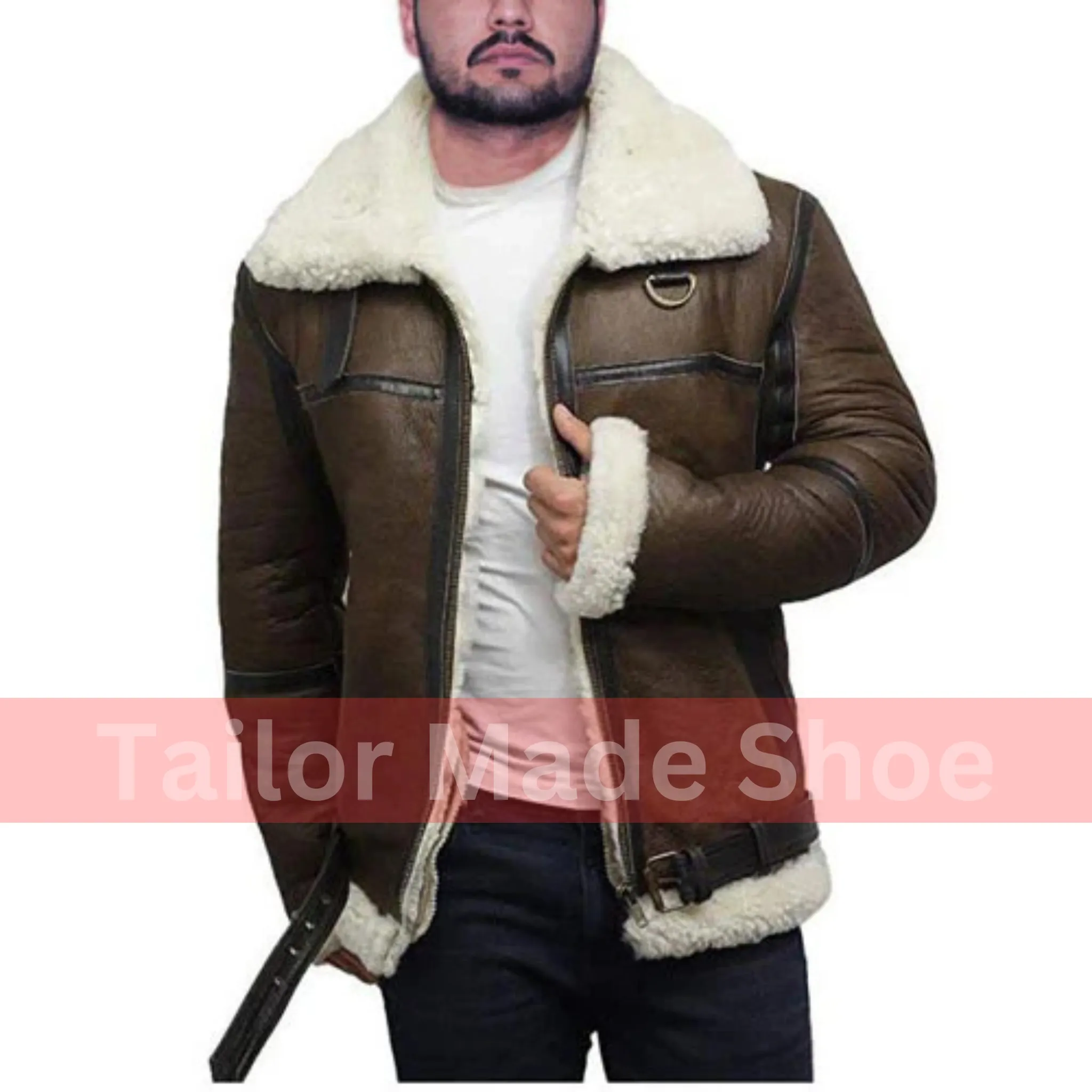 Tailor Made Men's Brown Sheepskin Leather Jacket Flying Fashion Jackets