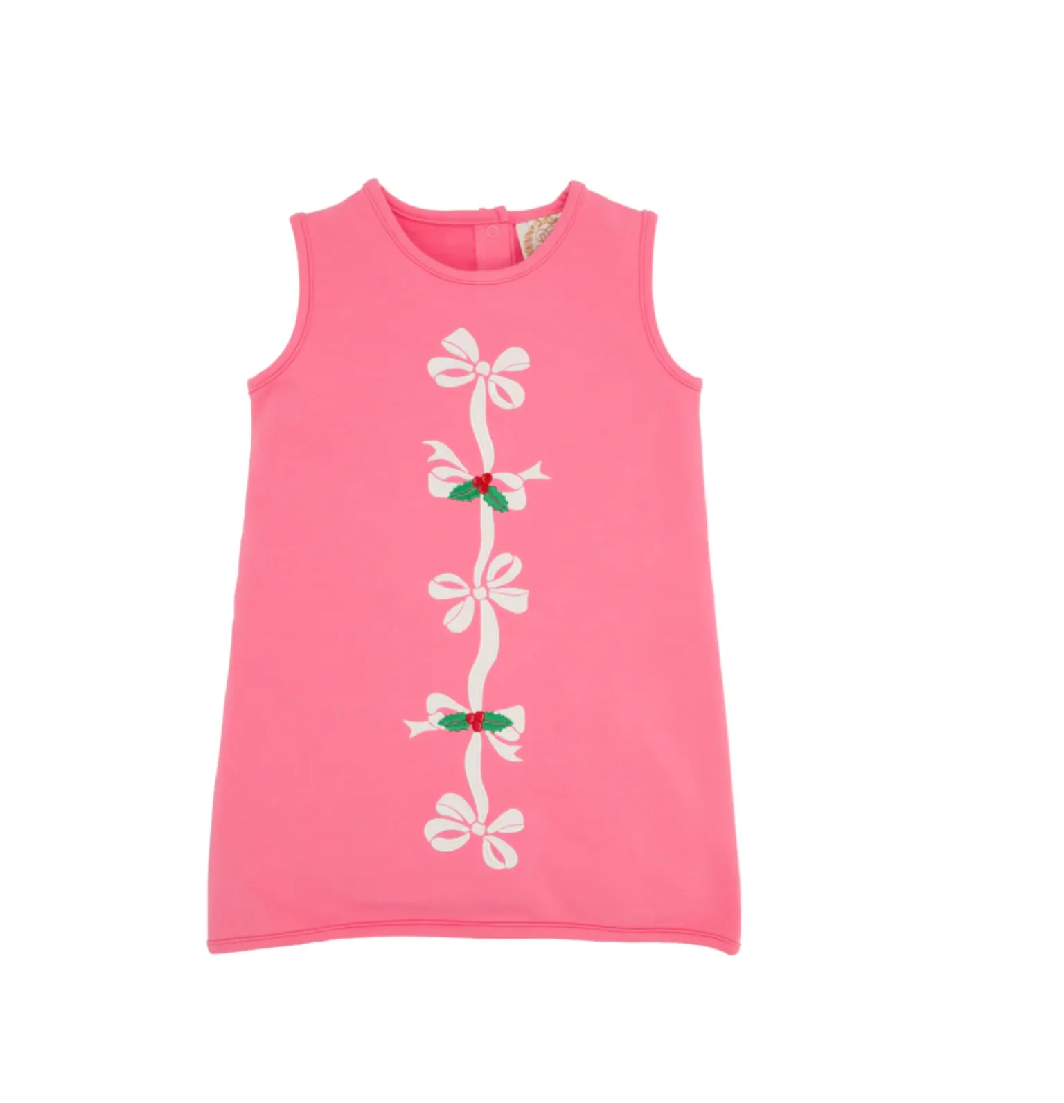 TBBC: Annie Apron Dress - Romany Rose with Bows & Holly Appliques