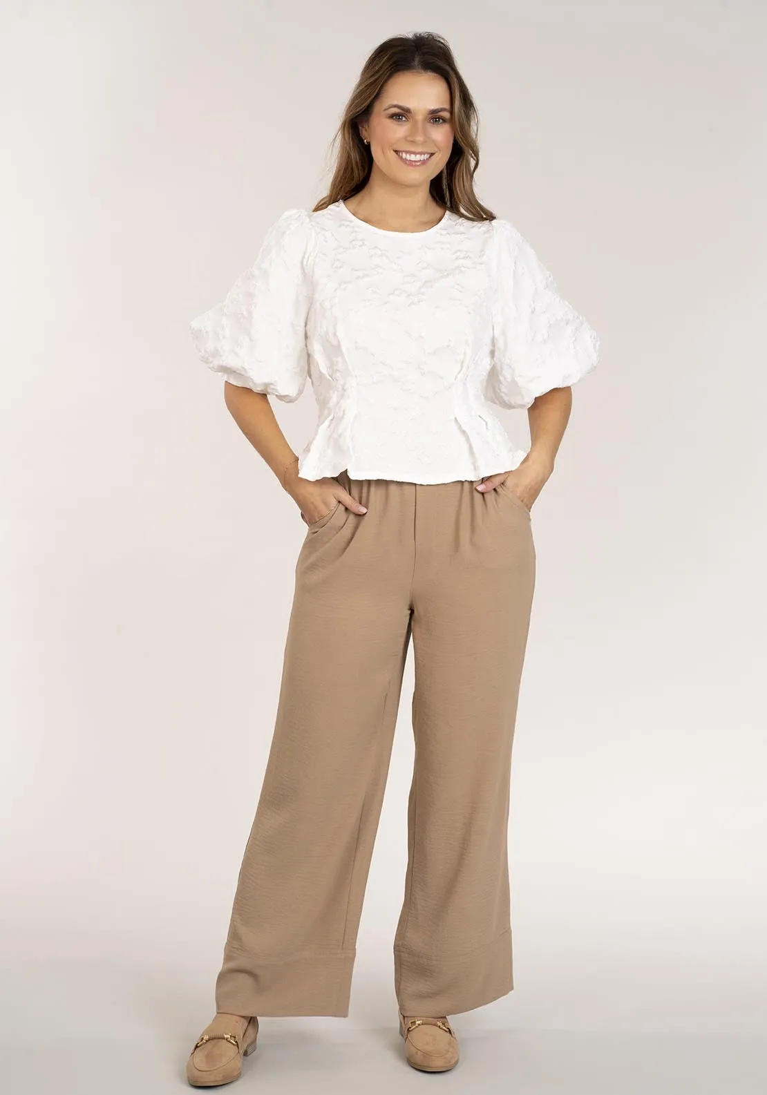 Textured Peplum Top - White