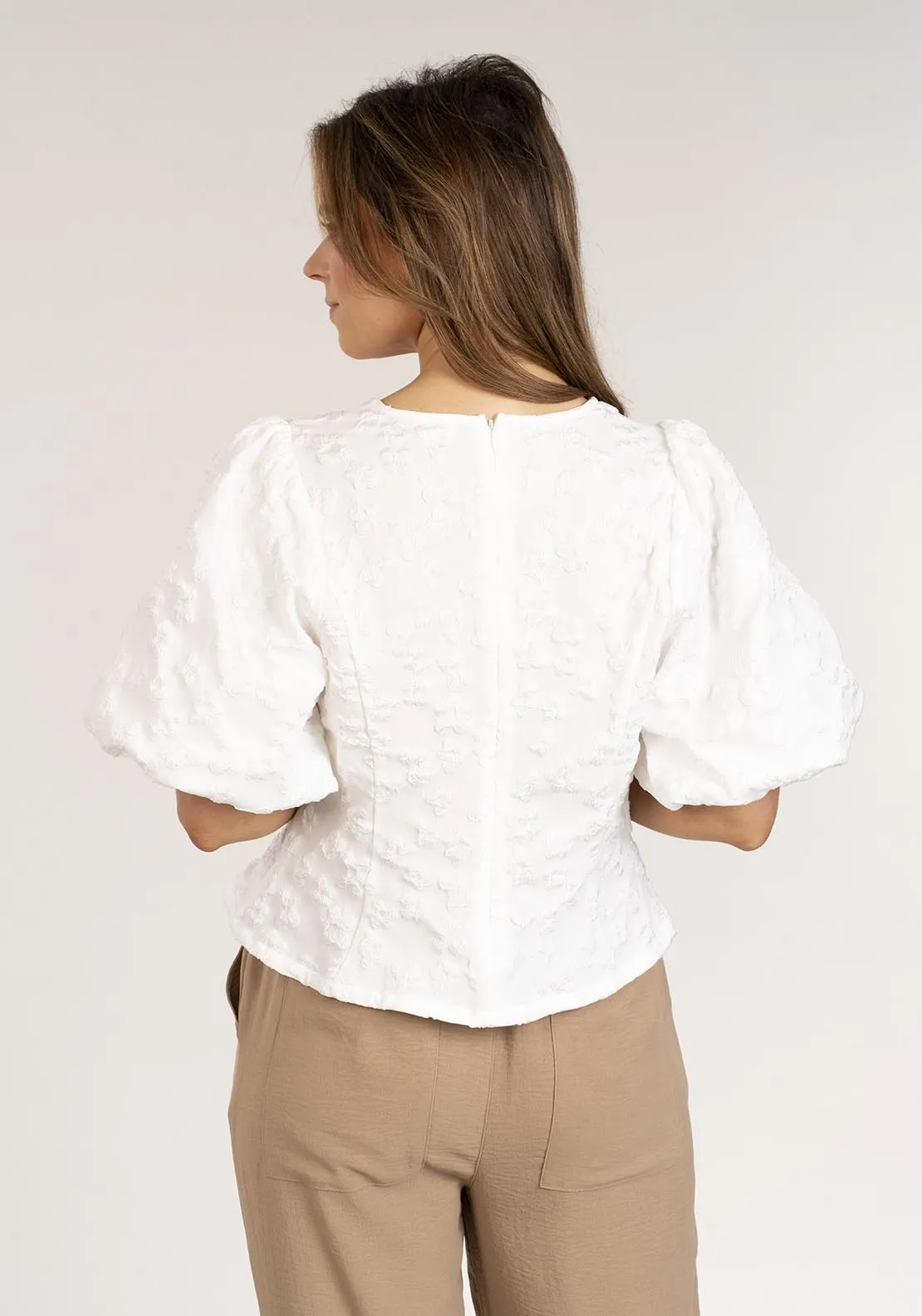 Textured Peplum Top - White
