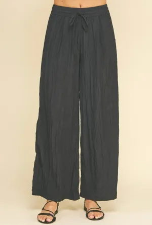 Textured Wide Leg Woven Pants - Ink