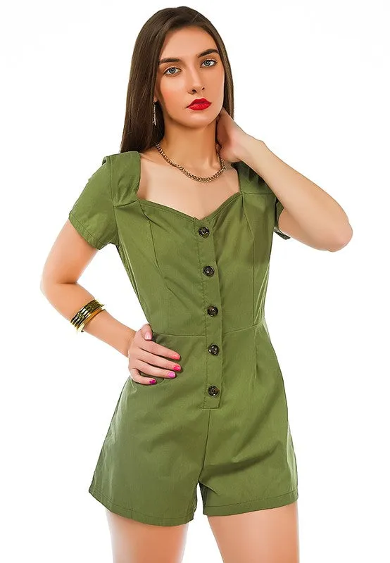 The Emerald Edge Button-Up Romper