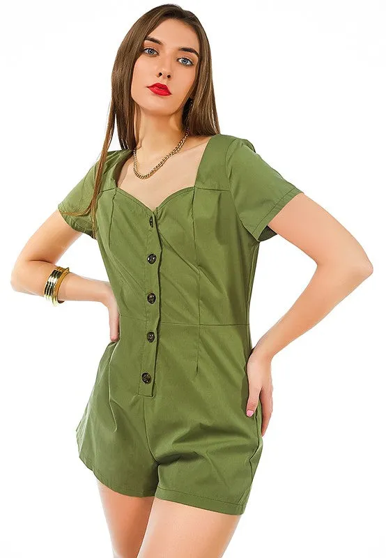The Emerald Edge Button-Up Romper