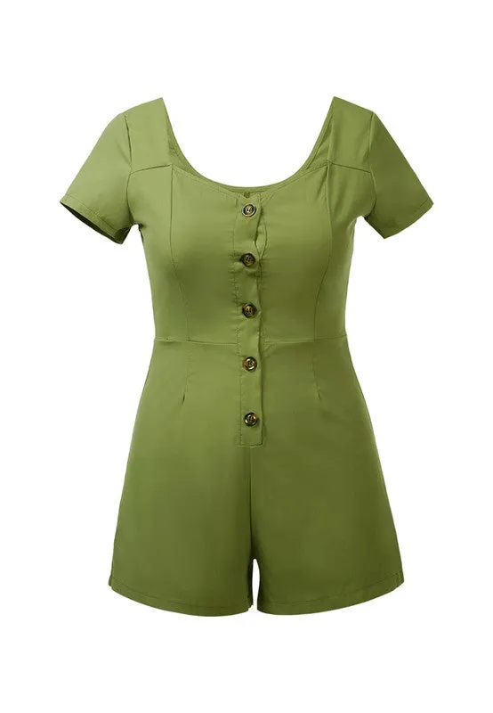 The Emerald Edge Button-Up Romper
