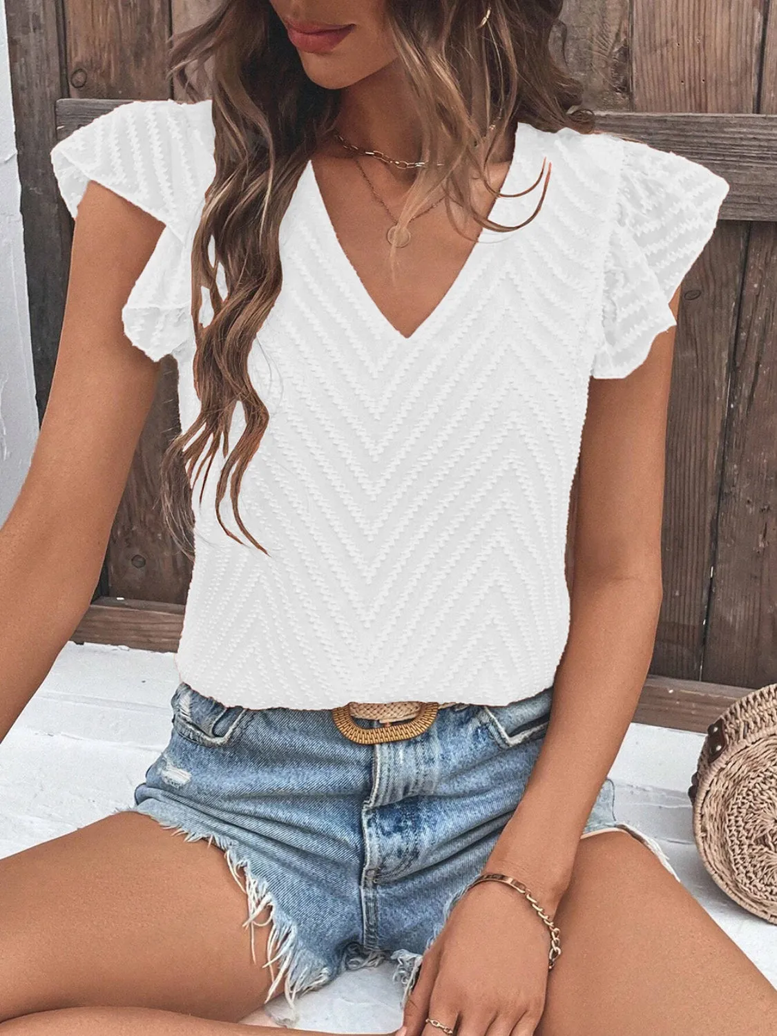 Tiffany V-Neck Cap Sleeve Blouse