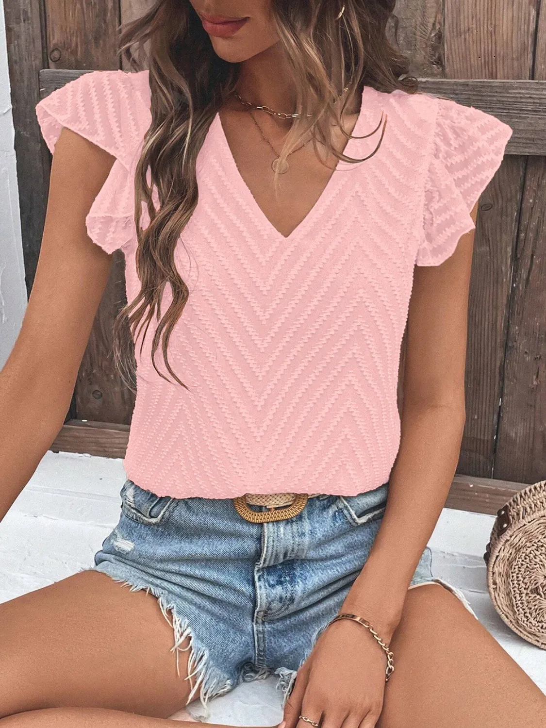 Tiffany V-Neck Cap Sleeve Blouse