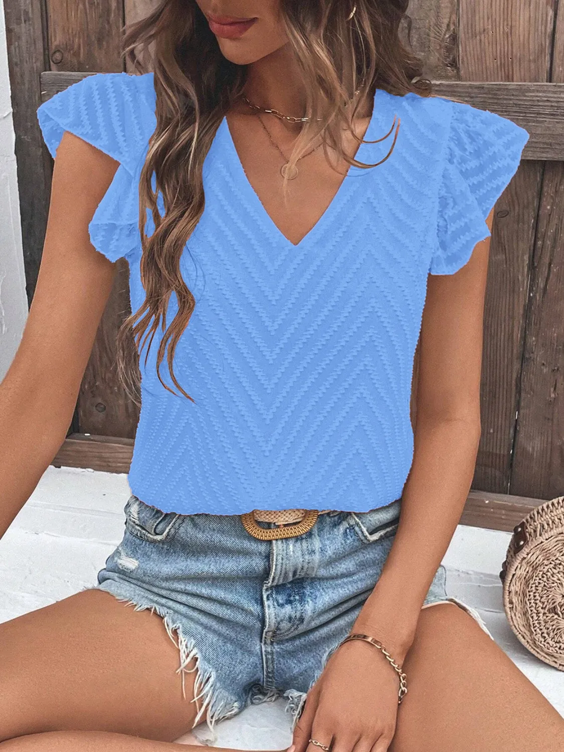 Tiffany V-Neck Cap Sleeve Blouse