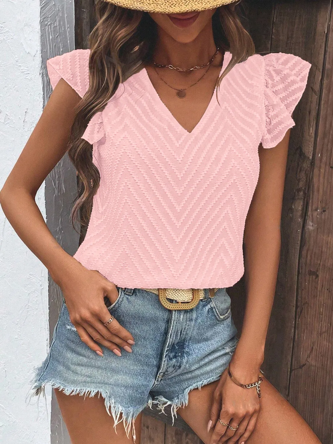 Tiffany V-Neck Cap Sleeve Blouse