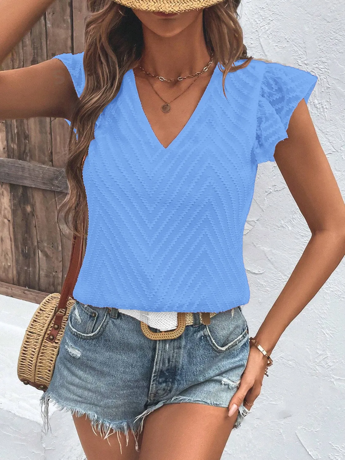 Tiffany V-Neck Cap Sleeve Blouse
