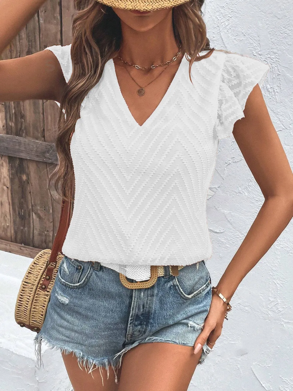 Tiffany V-Neck Cap Sleeve Blouse
