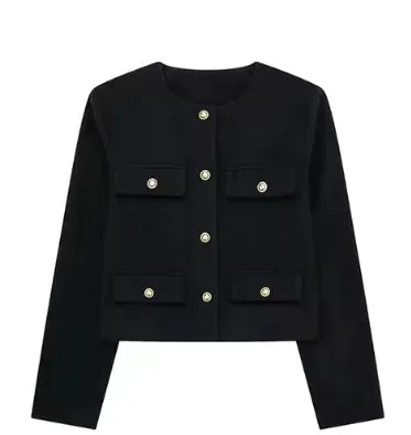 Timeless Contemporary Long Sleeve Round Neck Tweed Jacket