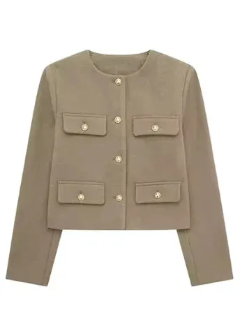 Timeless Contemporary Long Sleeve Round Neck Tweed Jacket