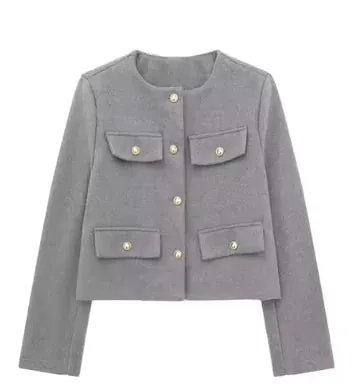 Timeless Contemporary Long Sleeve Round Neck Tweed Jacket