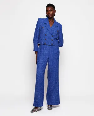 Traje azul de tweed brillante