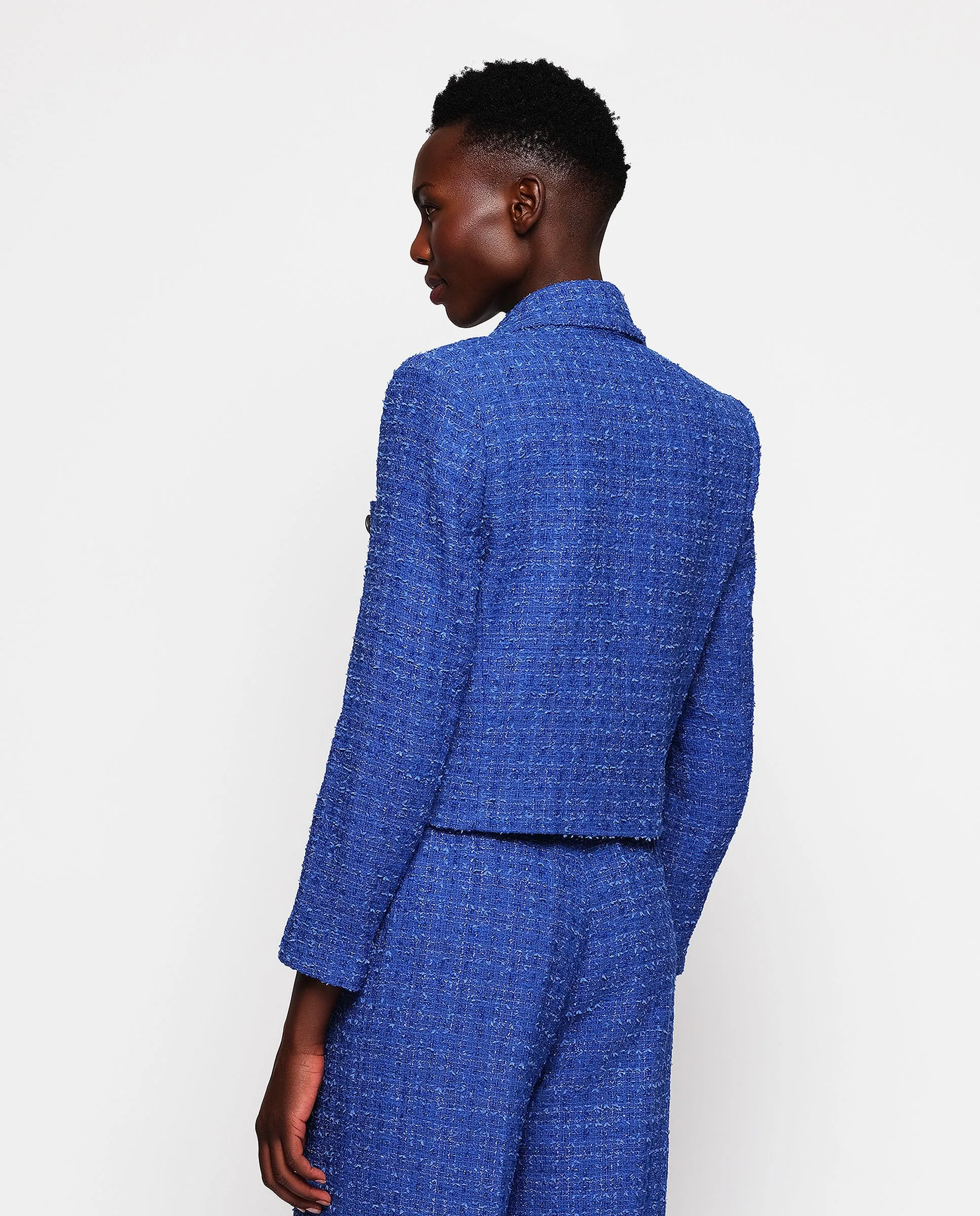 Traje azul de tweed brillante