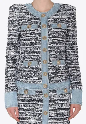 Tweed and Denim Blazer Jacket