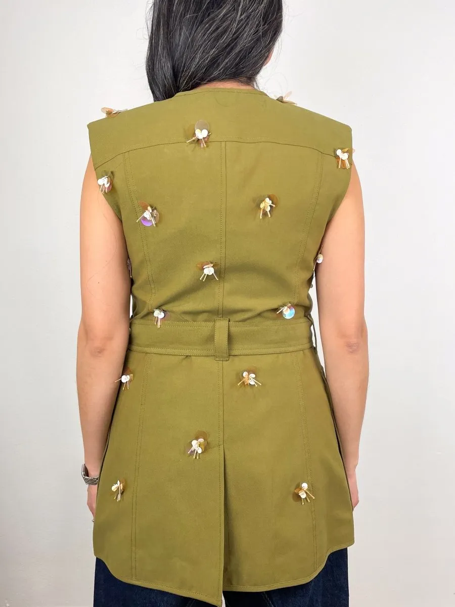 Twyla Vest Embellished in Lichen