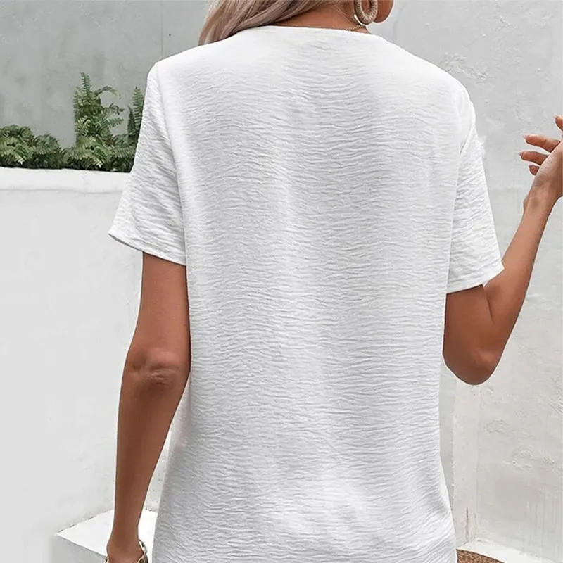 Unique Soft Irregular V-Neck Button Down Tops