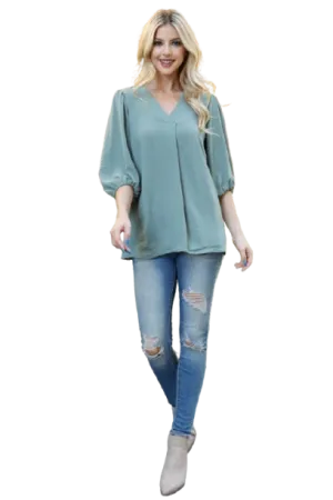V Neck Band Elastic Tunnel Sleeve Woven Top Olive - Pack of 6