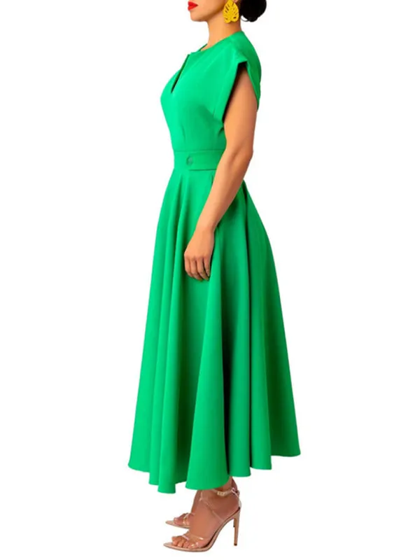 V-Neck Maxi Dress with Wrapped Sleeves and Pleated Skirt