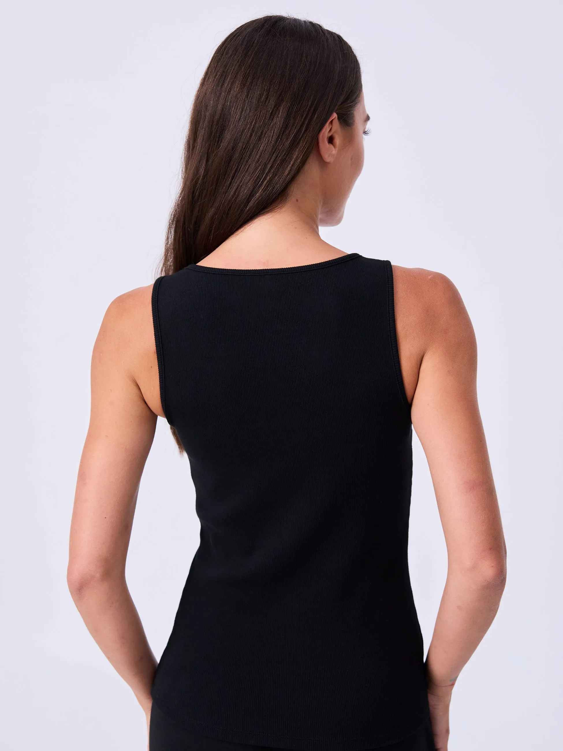 V neck Rib Tank - Black