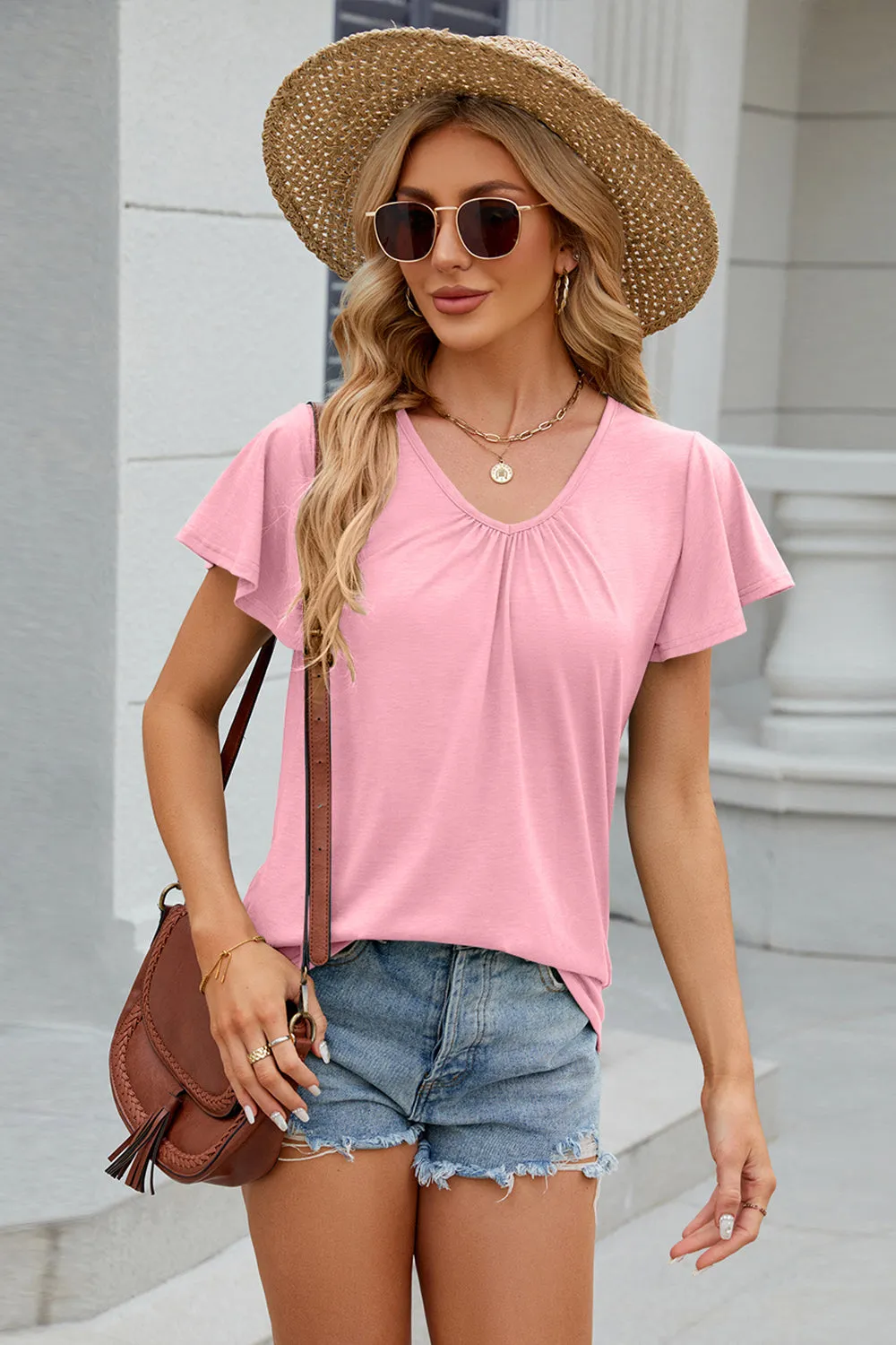 V-Neck Short Sleeve Top (8 Colors)