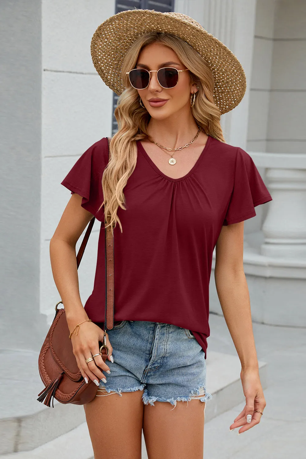 V-Neck Short Sleeve Top (8 Colors)