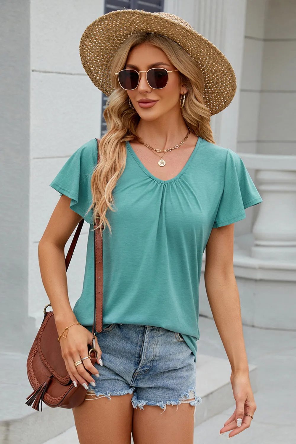 V-Neck Short Sleeve Top (8 Colors)