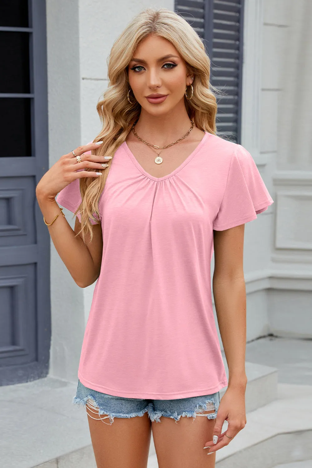 V-Neck Short Sleeve Top (8 Colors)