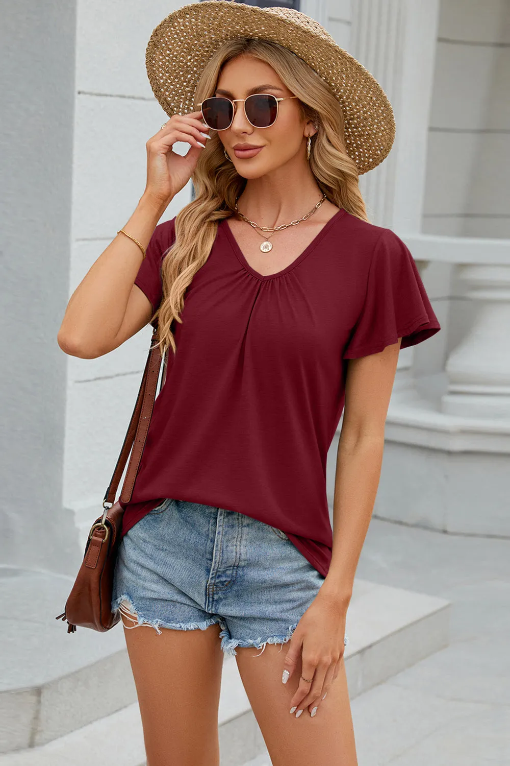 V-Neck Short Sleeve Top (8 Colors)
