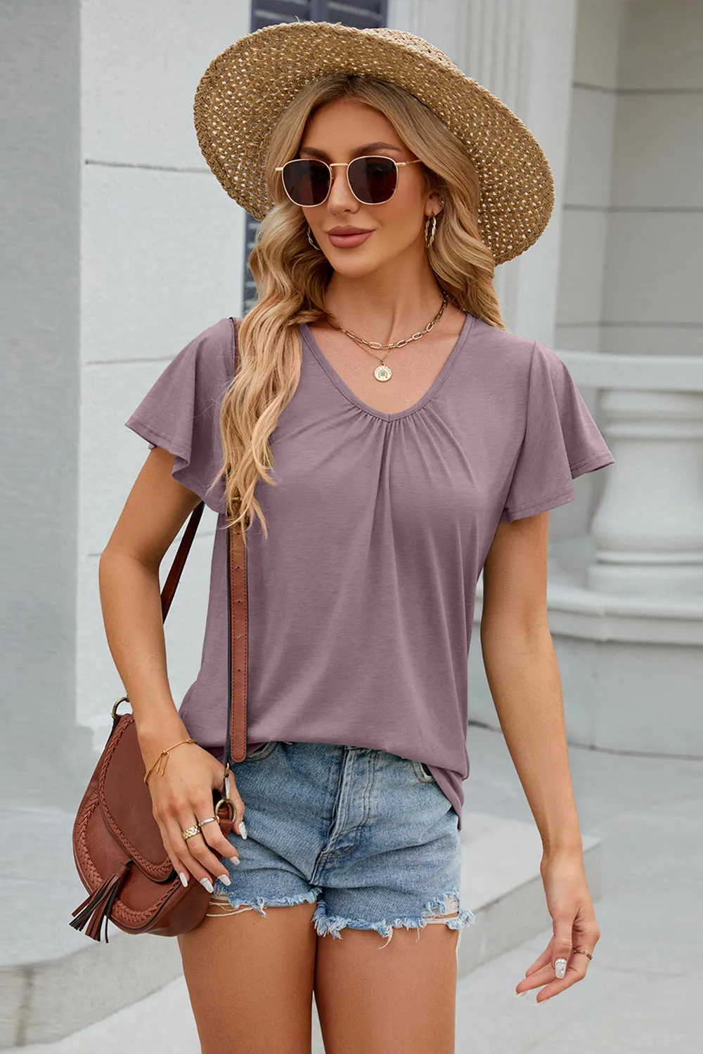 V-Neck Short Sleeve Top (8 Colors)