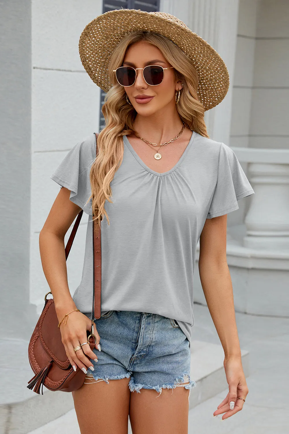 V-Neck Short Sleeve Top (8 Colors)