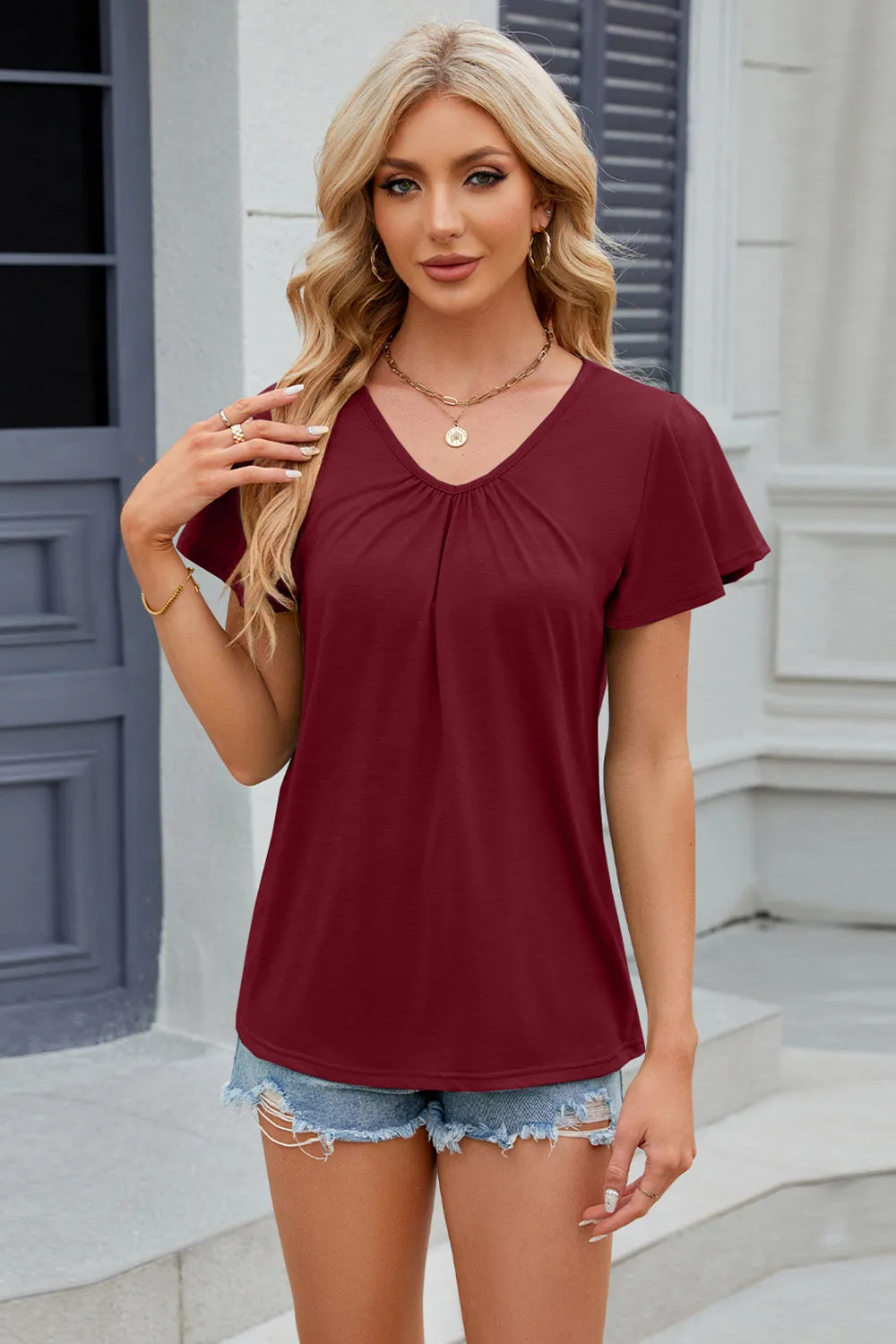 V-Neck Short Sleeve Top (8 Colors)