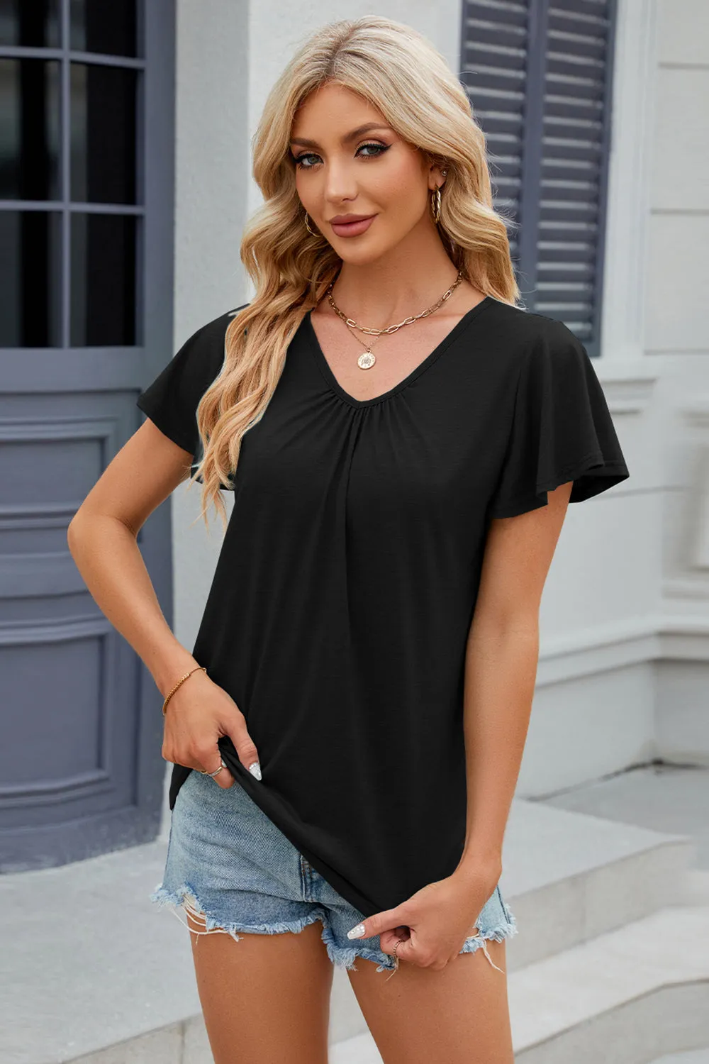 V-Neck Short Sleeve Top (8 Colors)
