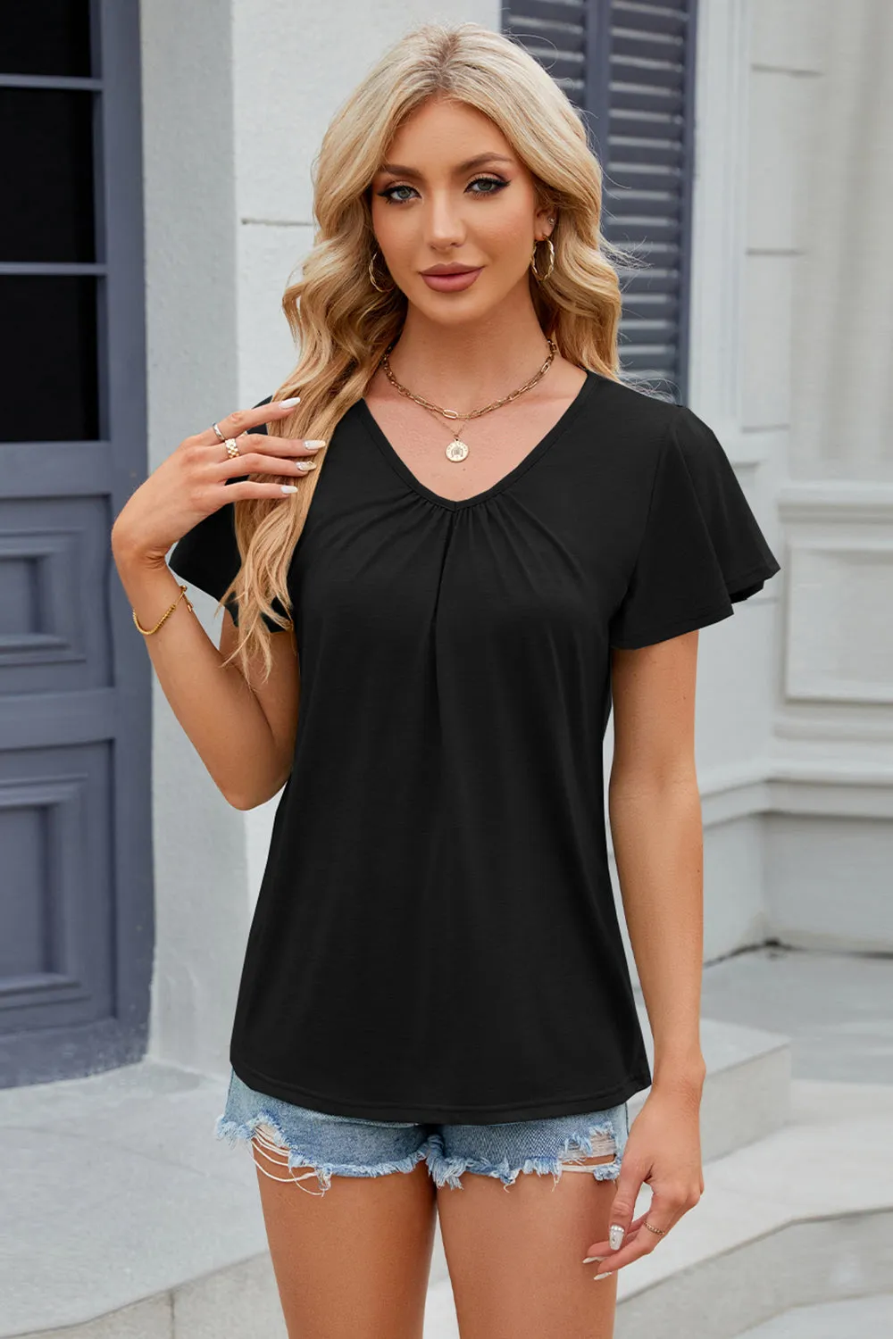 V-Neck Short Sleeve Top (8 Colors)