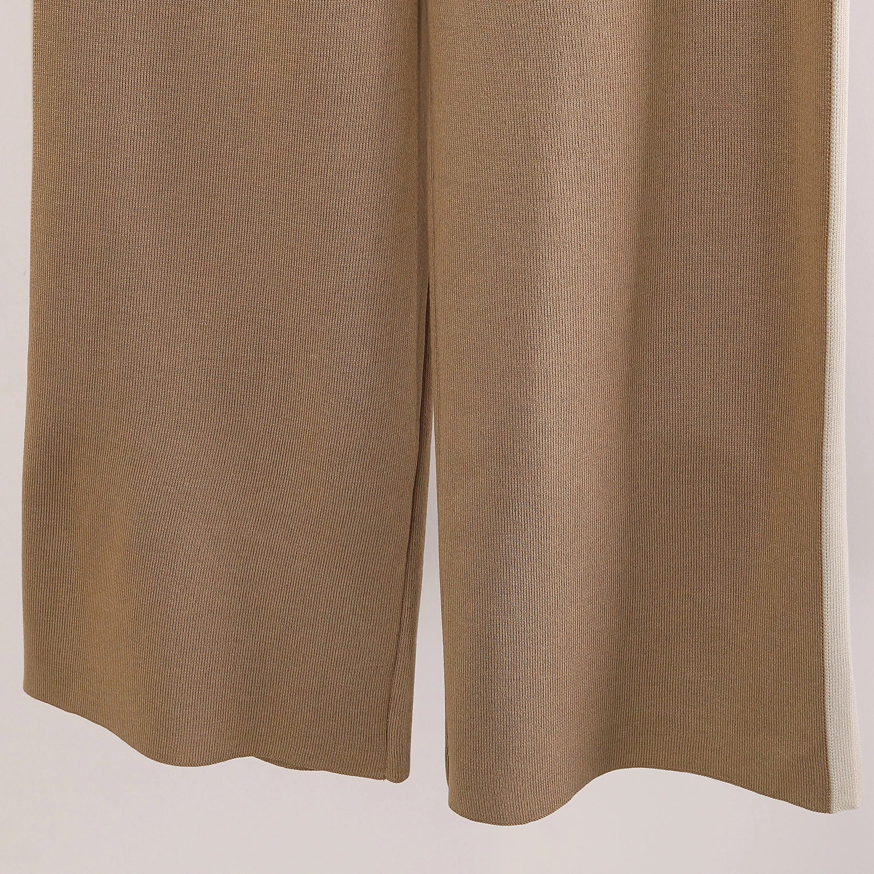 V Neck Vest Knitted Split Top Colorblock Wide Leg Pants Knitted Two Piece Set