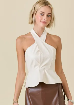 Vegan Leather Criscross Peplum Top