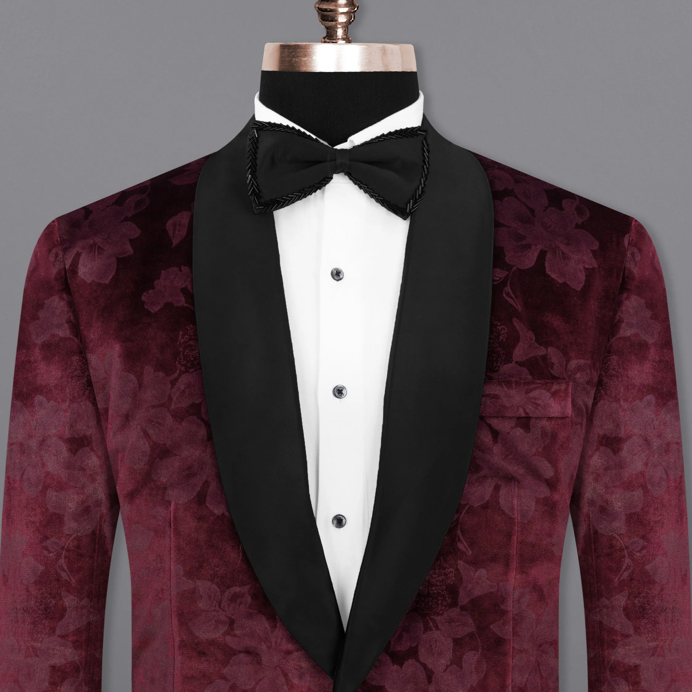 Velvet Dark Sienna Hibiscus flora Textured Designer Tuxedo Blazer