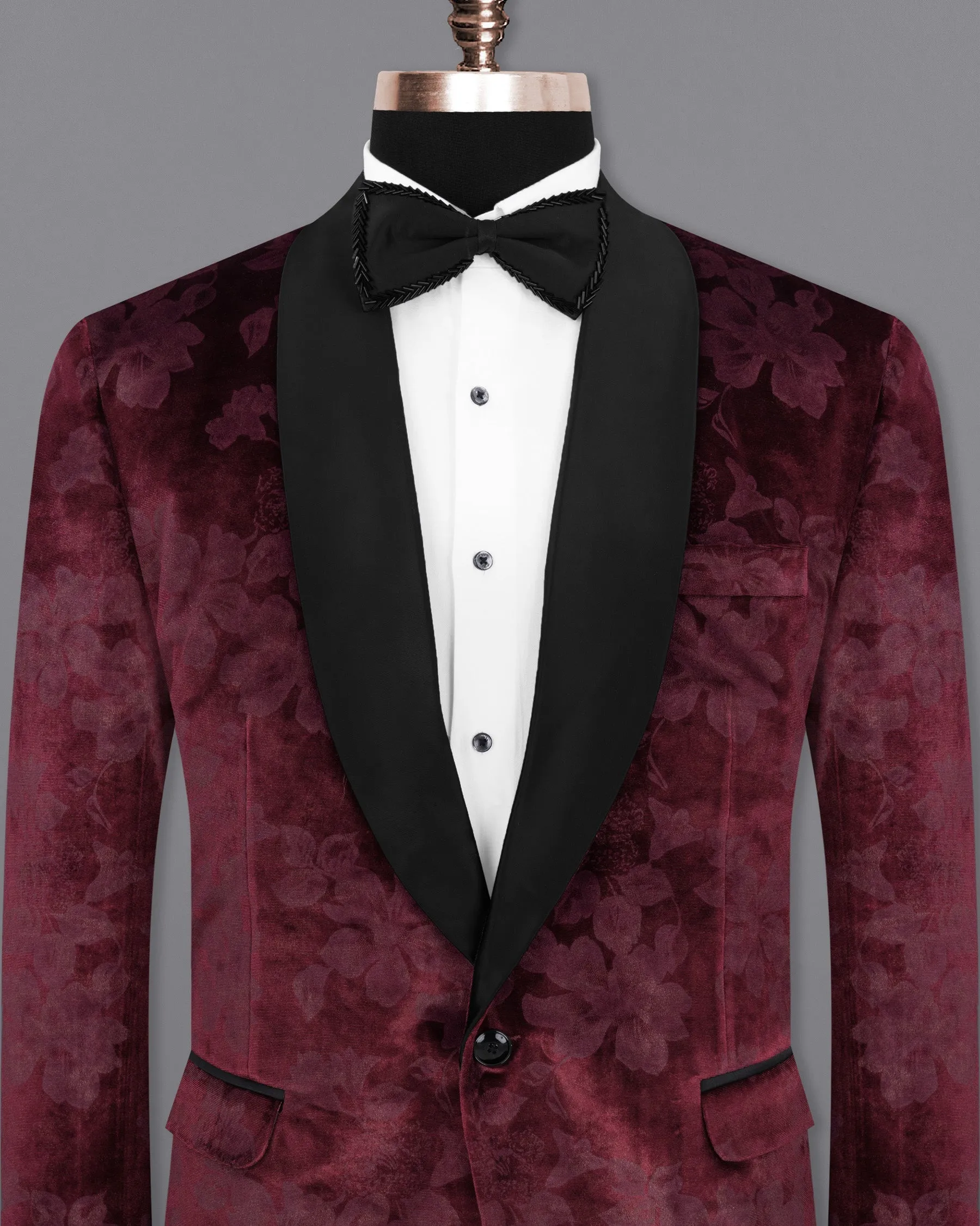 Velvet Dark Sienna Hibiscus flora Textured Designer Tuxedo Blazer