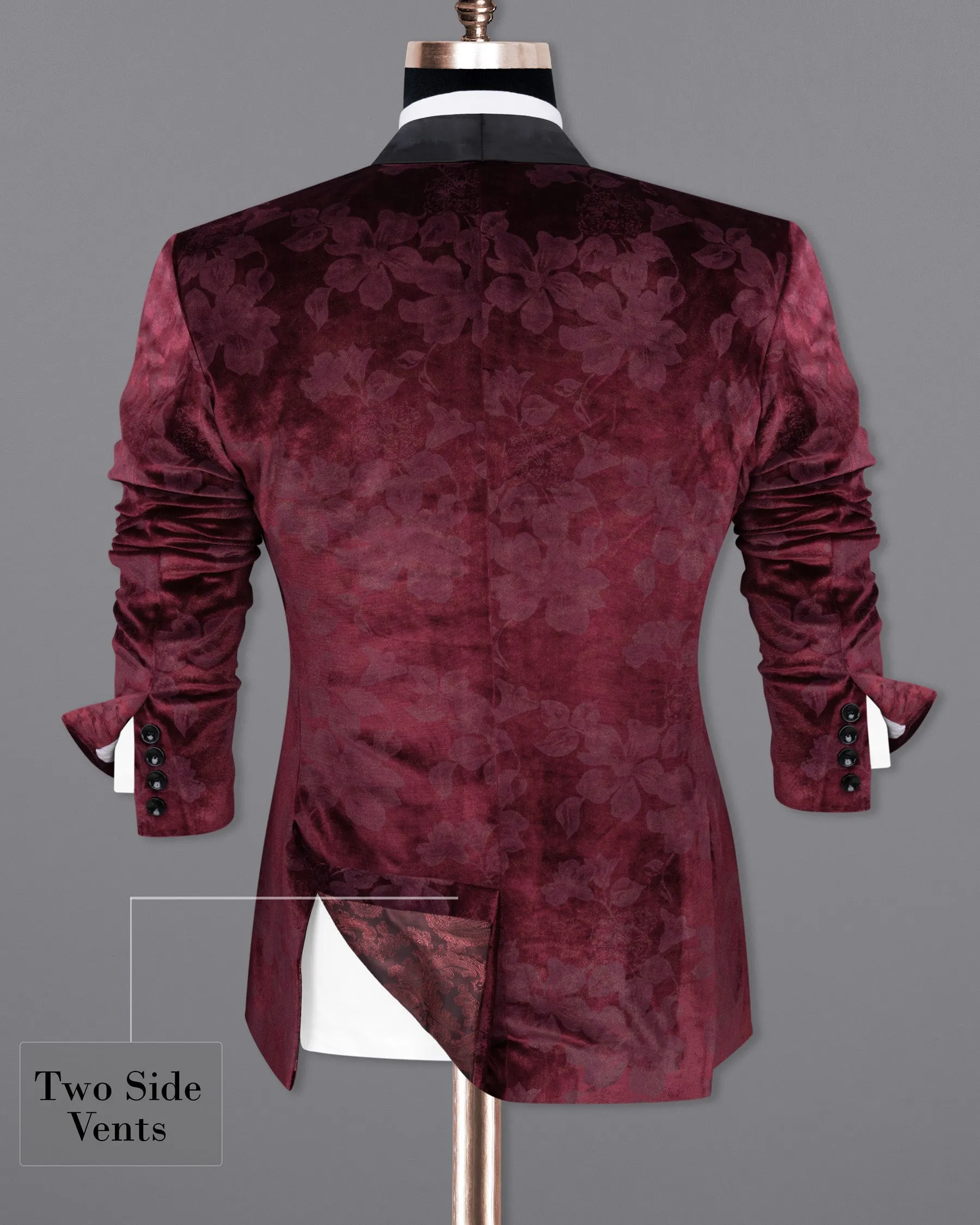 Velvet Dark Sienna Hibiscus flora Textured Designer Tuxedo Suit