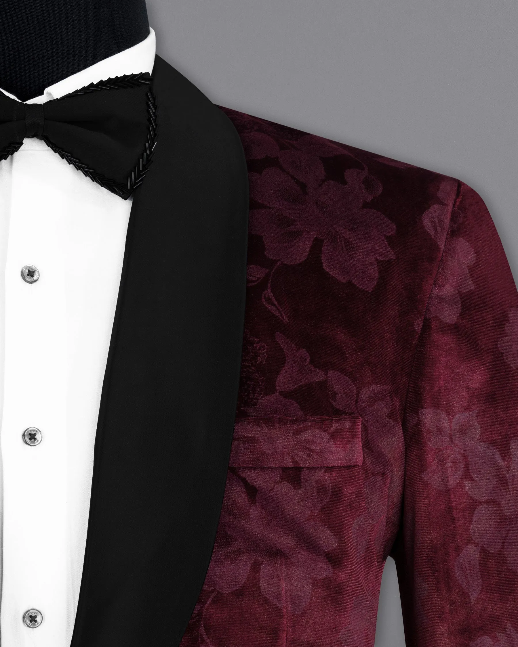 Velvet Dark Sienna Hibiscus flora Textured Designer Tuxedo Suit