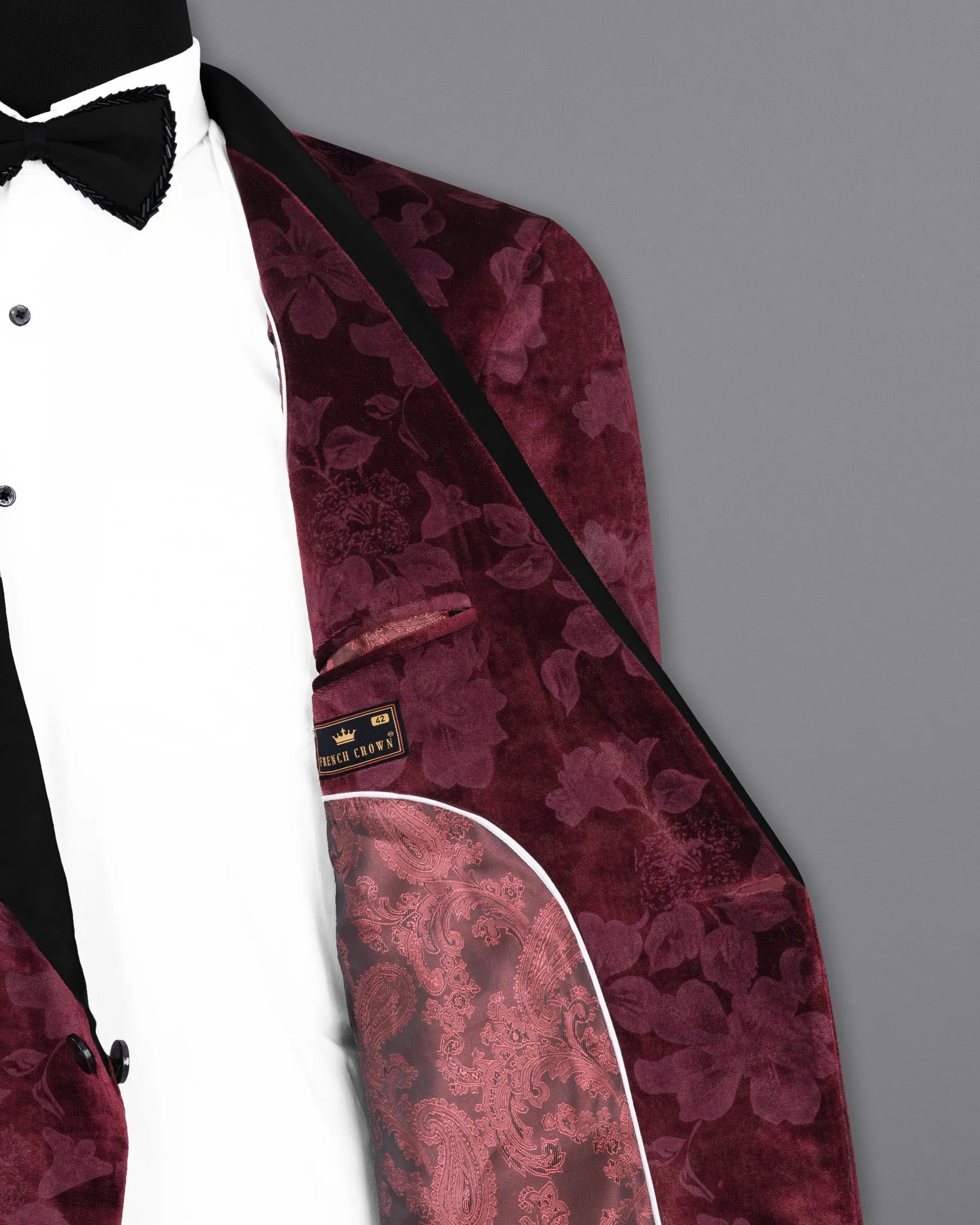 Velvet Dark Sienna Hibiscus flora Textured Designer Tuxedo Suit