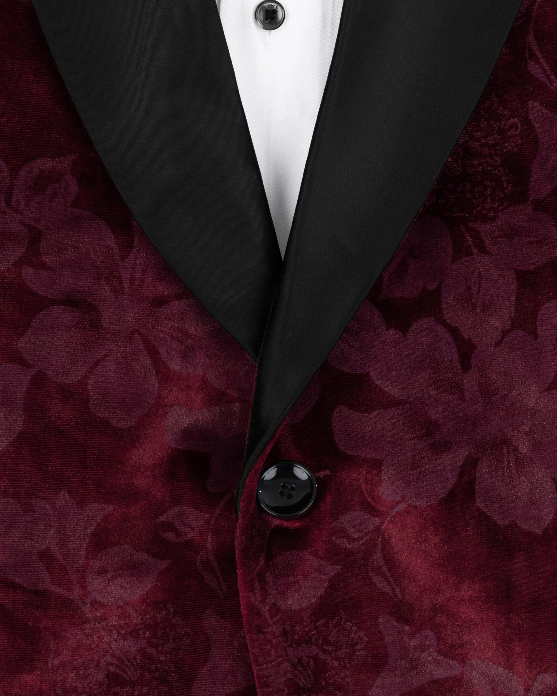 Velvet Dark Sienna Hibiscus flora Textured Designer Tuxedo Suit