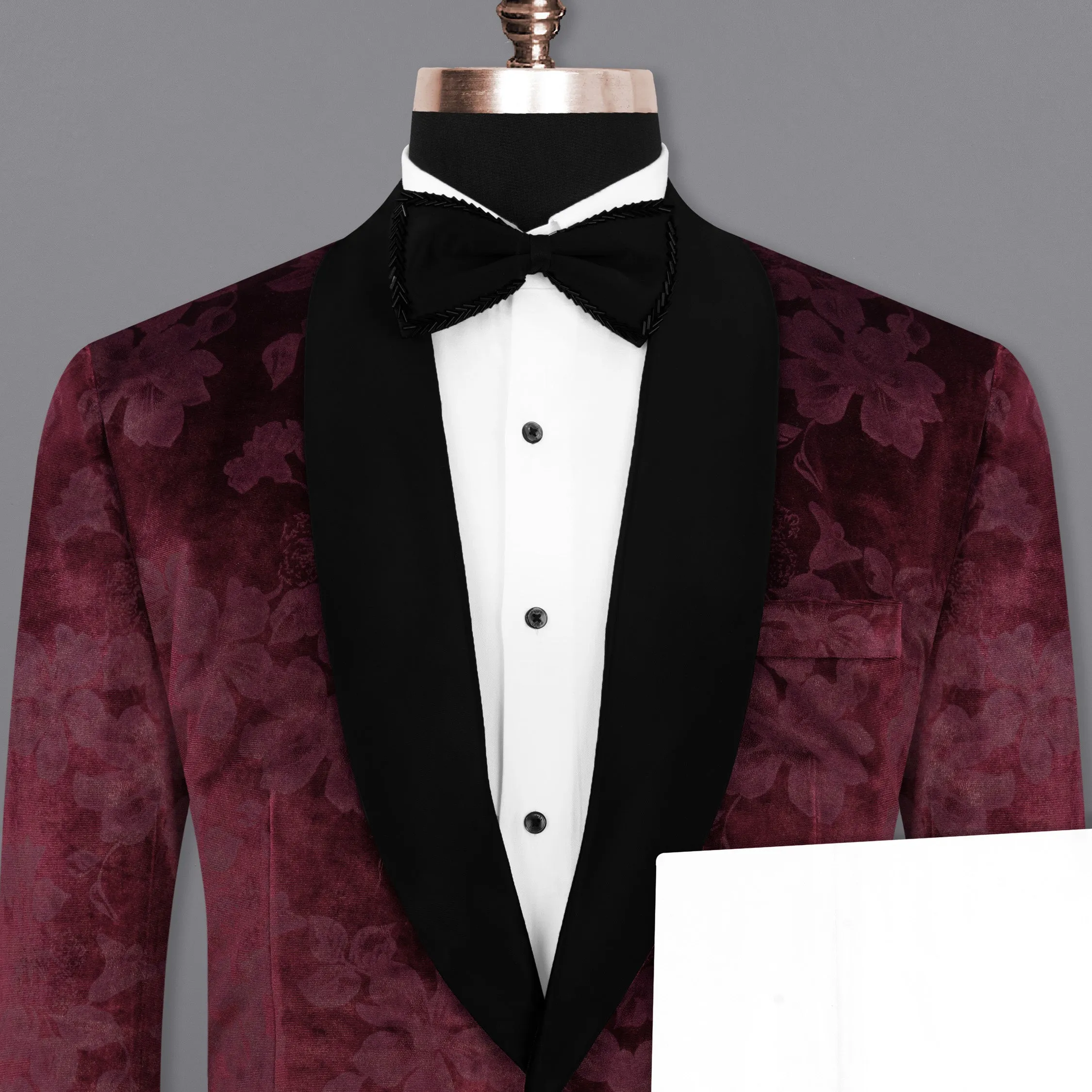 Velvet Dark Sienna Hibiscus flora Textured Designer Tuxedo Suit