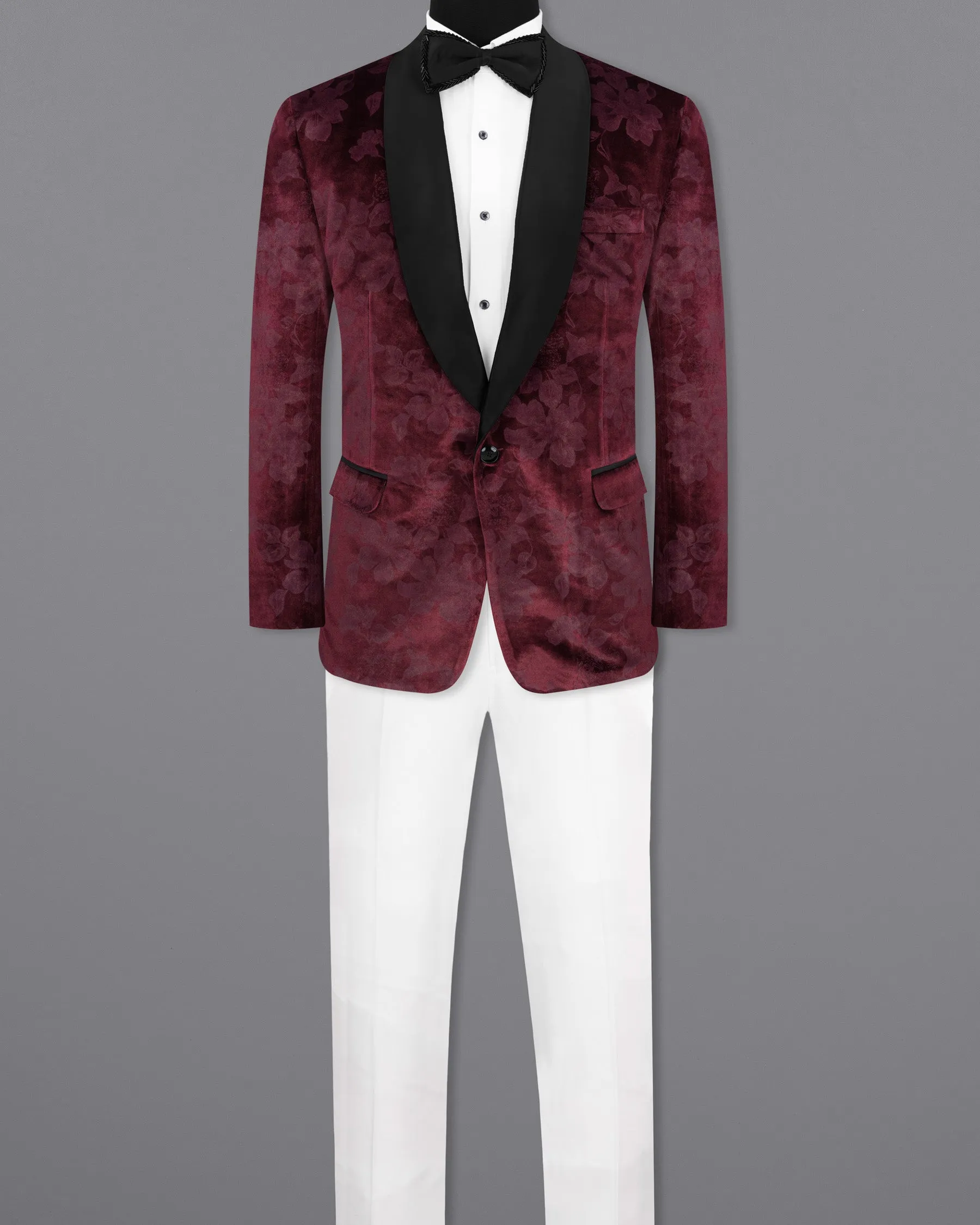 Velvet Dark Sienna Hibiscus flora Textured Designer Tuxedo Suit