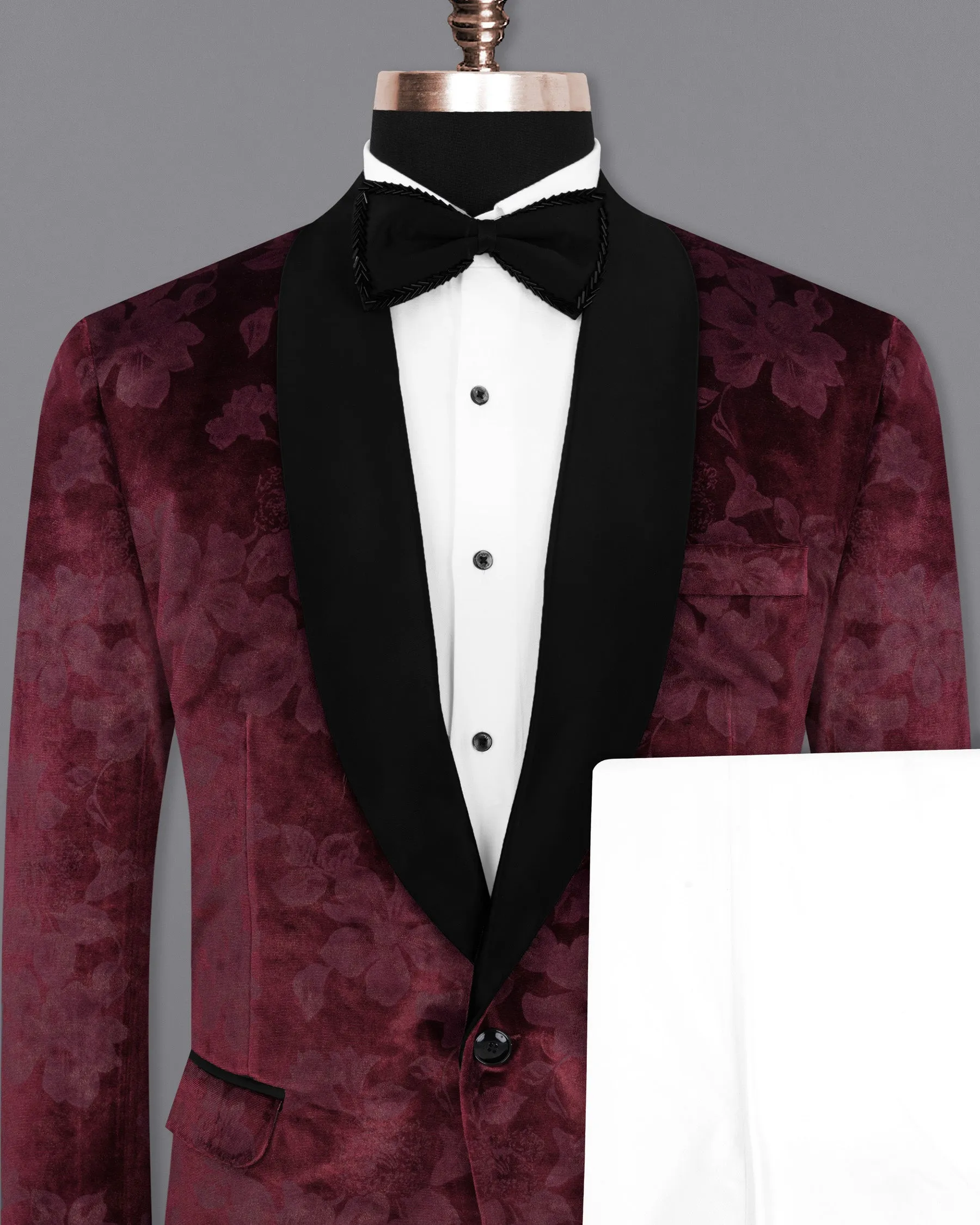 Velvet Dark Sienna Hibiscus flora Textured Designer Tuxedo Suit