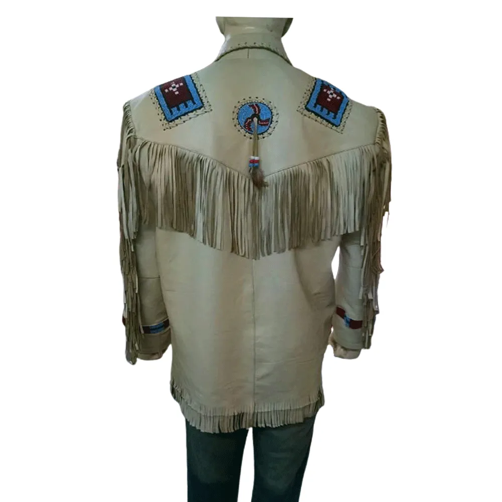 Western Fringe Beige Leather Jacket for Women Cowgirl WFJ230